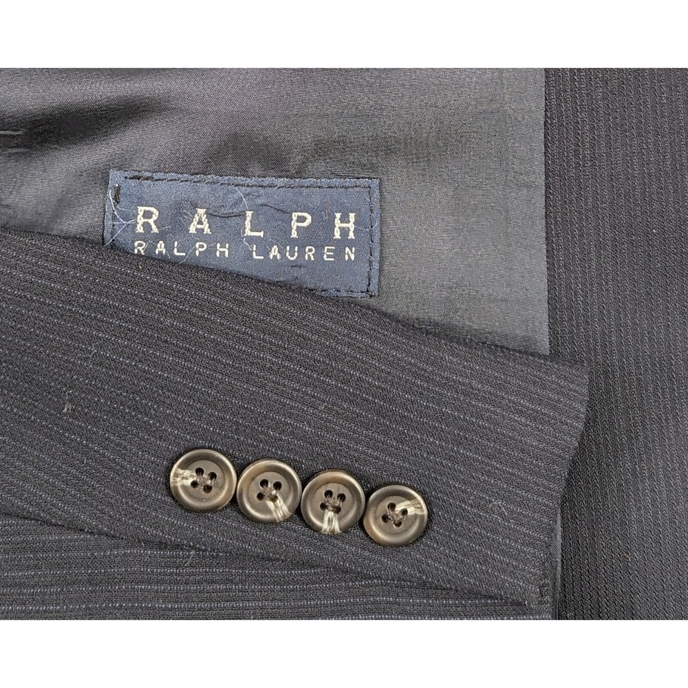Ralph Lauren Wool Double Breasted Navy Blue Self Stripe Jacket Size 44L (48 ")